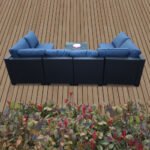 Seven-Piece Sofa Set Table With Sofa Chair Black PE Rattan Outdoor Furniture 7-JH001 Box 3-1-2-3 With Blue Color Cushion - Image 5