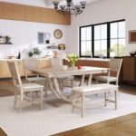 TOPMAX 6-Piece Wood Half Round Dining Table Set With Long Bench & 4 Chairs - Image 3