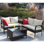 4 Piece Patio Sectional Wicker Rattan Outdoor Furniture Sofa Set With Storage Box Brown - Image 3