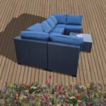 Seven-Piece Sofa Set Table With Sofa Chair Black PE Rattan Outdoor Furniture 7-JH001 Box 3-1-2-3 With Blue Color Cushion - Image 9