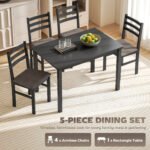 5-Piece Small Kitchen Table Set For 4, Farmhouse Dining Table Set With Upholstered Chairs And Rubber Wood Legs, Black - Image 6