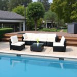 Hot Selling Seven-Piece Sofa Set Table With Sofa Chair Black PE Rattan Outdoor New Design Furniture 7-JH002 Box 3-1-2-3 With White Color Cushion - Image 9