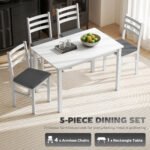 5-Piece Small Kitchen Table Set For 4, Farmhouse Dining Table Set With Upholstered Chairs And Rubber Wood Legs, White - Image 6