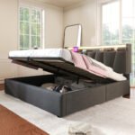 Upholstered Double Bed With USB Charging Function, Storage Headboard And LED Lighting, 5ft King Size Bed Storage Bed Frame 150 X 200 Cm, Wooden Slatted Frame, Grey No Mattress - Image 3