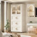 25.59 Side Wide Folding Wardrobe , 25.59x15.75x70.87 , With Magnetic Door, Plastic Storage Cabinet With Wheels One Layer Of Wardrobe X Three Layers Of Folding Boxesx10 Hangers - Image 10