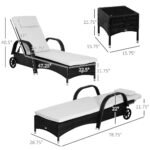 3 Piece Wicker Lounge Chair Set Outdoor Loungers With Armrests Cushion  Headrest  Side Table  Wheel  Black - Image 8