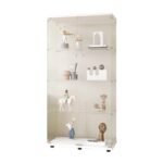 Wo-door Glass Display Cabinet 4 Shelves With Door, Floor Standing Curio Bookshelf For Living Room Bedroom Office, 64.7x31.7x14.3, White - Image 3