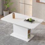 Extendable Dining Table, Dining Table With Storage, Rectangular Dining Table, Coffee Leisure Table, Modern Simple Iron Dining Table, Space-saving Multifunctional Dining Table, White