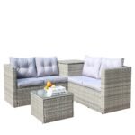 4 Piece Patio Sectional Wicker Rattan Outdoor Furniture Sofa Set With Storage Box Grey - Image 9