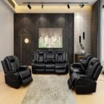 Black Breathing Leather 3-Piece Living Room Recliner Sofa Set--Self-delivery Only - Image 9