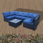 Seven-Piece Sofa Set Table With Sofa Chair Black PE Rattan Outdoor Furniture 7-JH001 Box 3-1-2-3 With Blue Color Cushion - Image 3