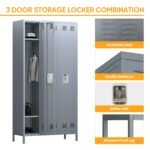 Metal Storage Locker For Employees, 72 Employee Locker With 3 Doors&9Hooks For School Gyms Homes Garages Offices Study With Assembly Required, Light Gray - Image 8
