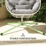 Outsunny Hanging Egg Chair Outdoor Indoor, Swing Hammock Chair With Stand, Cushions, Lumbar Pillow, Adjustable Height And Steel Frame For Garden Patio Lounge Porch, Light Grey - Image 4