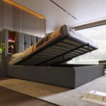 Upholstered Double Bed 150 X 200cm With Wireless Charging USB Tyep-C, Hydraulic Storage Bed With Hydraulic Lever, Linen Fabric 5FT King Size Bed Frame With Large Storage Space,Grey No Mattress - Image 6