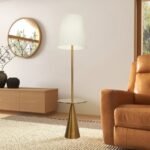 Celestial Modern Floor Lamp With Brass Accent Table With Large White Shade - Image 2