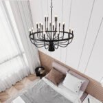 24-Light Black Chandelier Industrial Iron Candle Chandelier Modern Suspended Farmhouse Chandeliers Pendant Light Fixtures For Dining Room Bedroom Living Room Kitchen Island Foyer E12 Bulb - Image 9